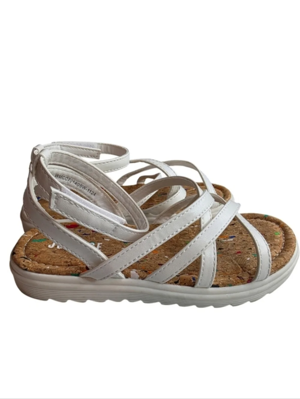 Justice Size 1 Little Girl's Strappy Sandal White Velcro LIKE NEW 2799-L